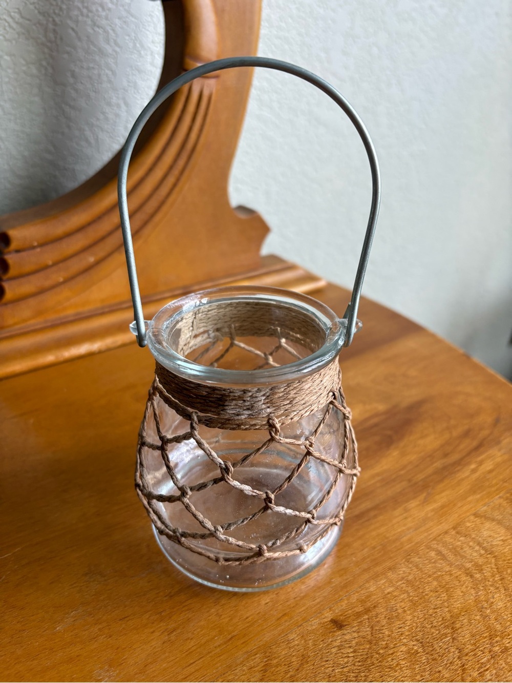 Glass Lantern Vase with Brown Twine Netting - Home Accents